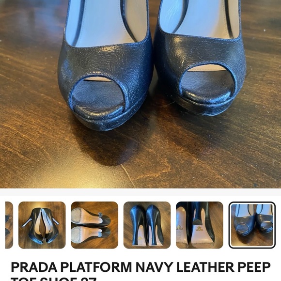 Prada Navy Platform Peep Toe Leather Shoes Size 7 (37) - Picture 7 of 8
